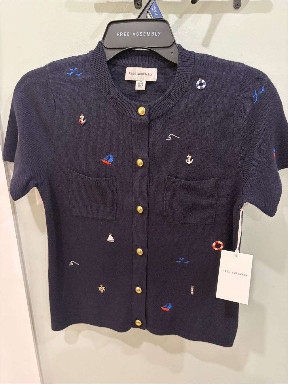 NWT Knit Navy Nautical Embroidered Short-Sleeve Cardigan Free Assembly - Picture 8 of 10